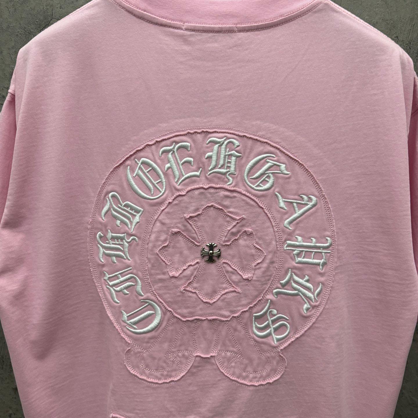 Chrome Hearts Pink Sanskrit Horseshoe Embroidered  T-Shirt - DesignerGu