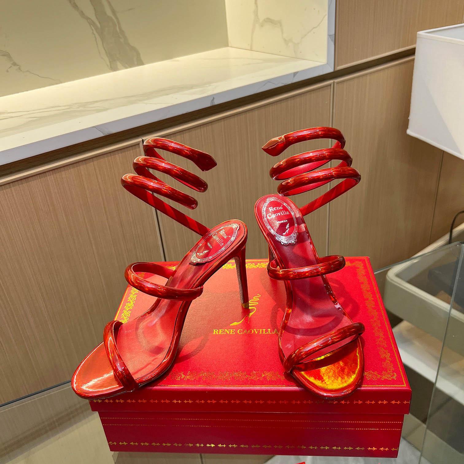 Rene Caovilla Metallic Red Leather Sandals - DesignerGu