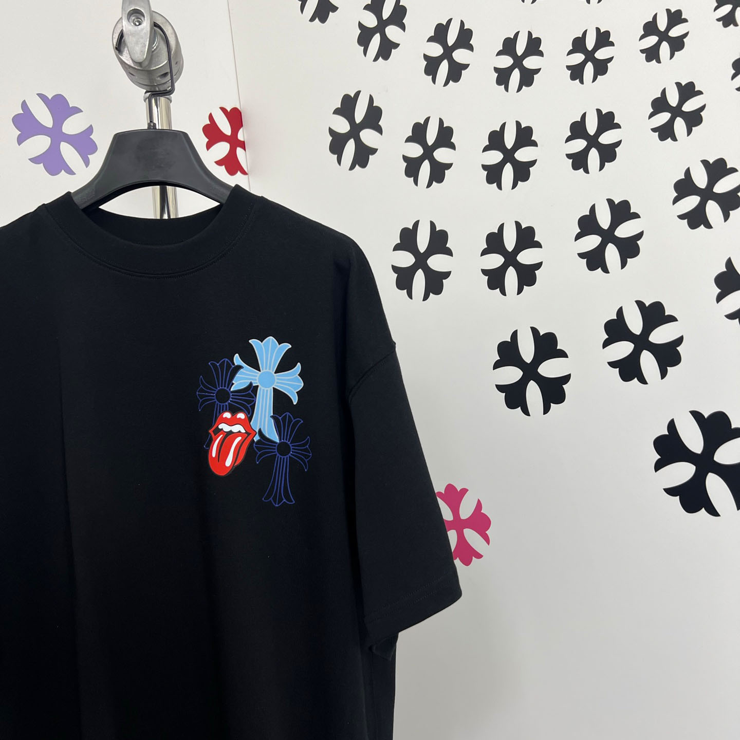 Chrome Hearts Double-Sided Cross & Rolling Stones Tongue Print  Tee - DesignerGu