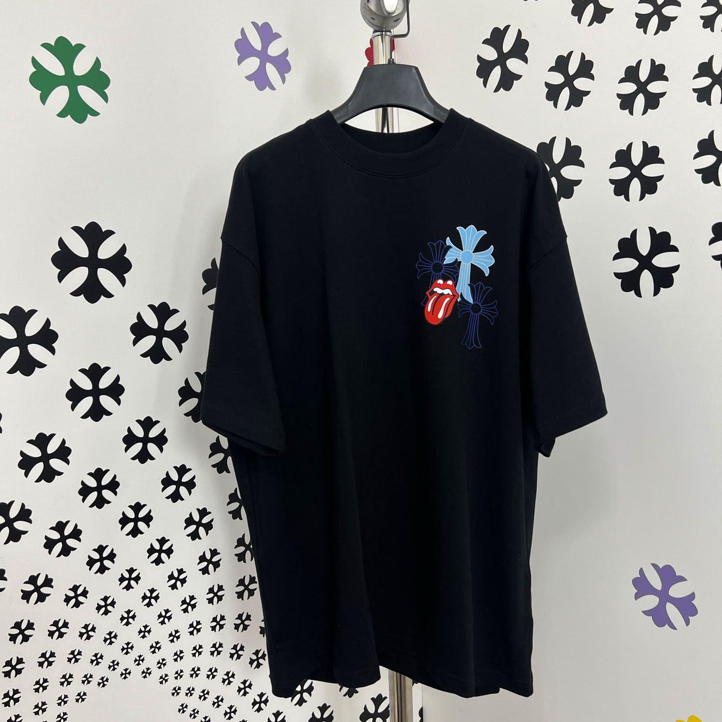 Chrome Hearts Double-Sided Cross & Rolling Stones Tongue Print  Tee - DesignerGu