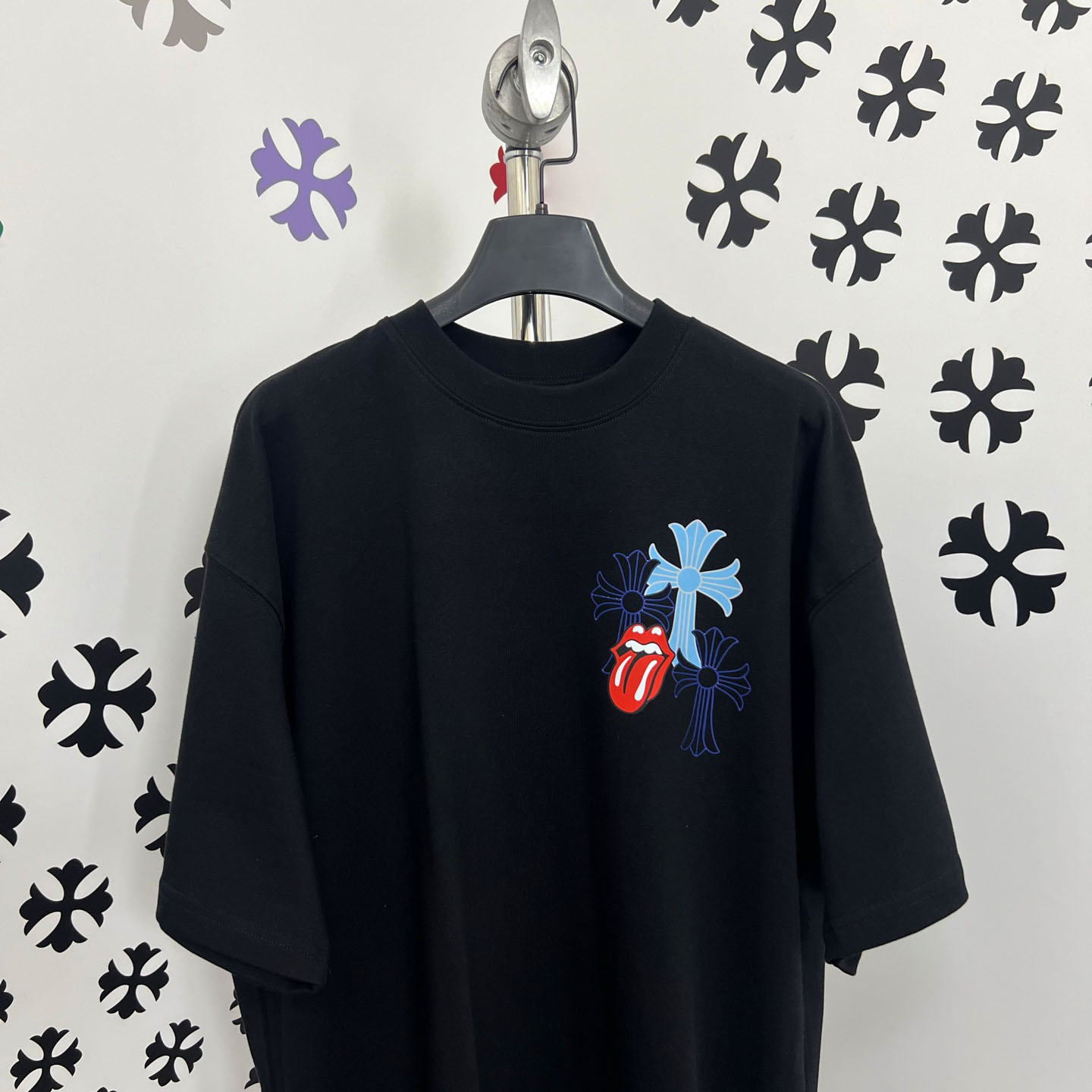 Chrome Hearts Double-Sided Cross & Rolling Stones Tongue Print  Tee - DesignerGu