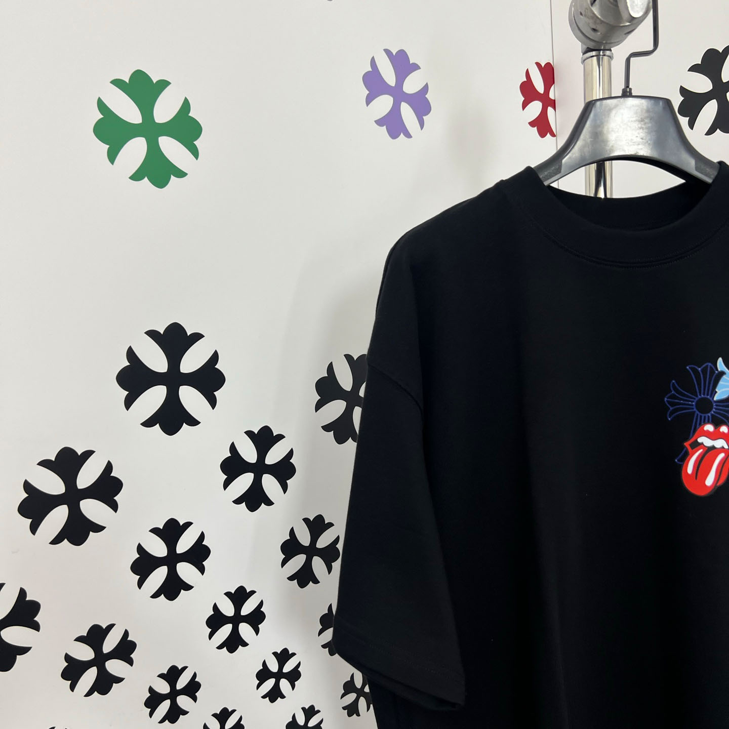 Chrome Hearts Double-Sided Cross & Rolling Stones Tongue Print  Tee - DesignerGu
