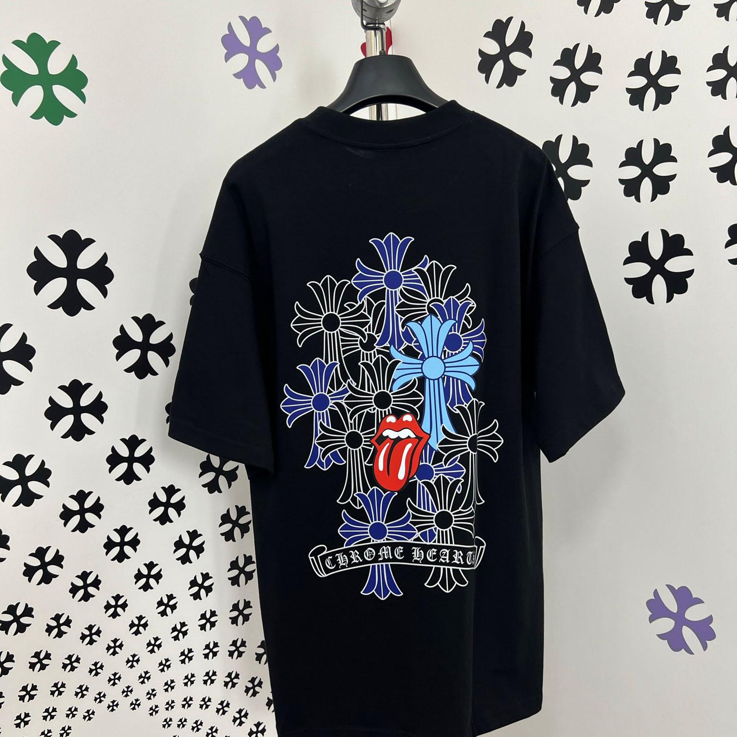 Chrome Hearts Double-Sided Cross & Rolling Stones Tongue Print  Tee - DesignerGu