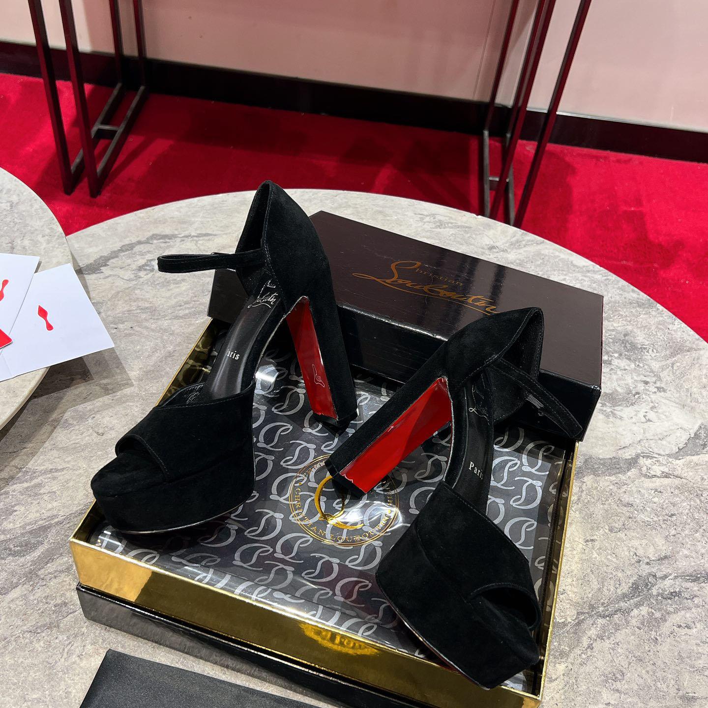 Christian Louboutin Sandaloo 130 mm Sandals  Veau Velours - Black - DesignerGu