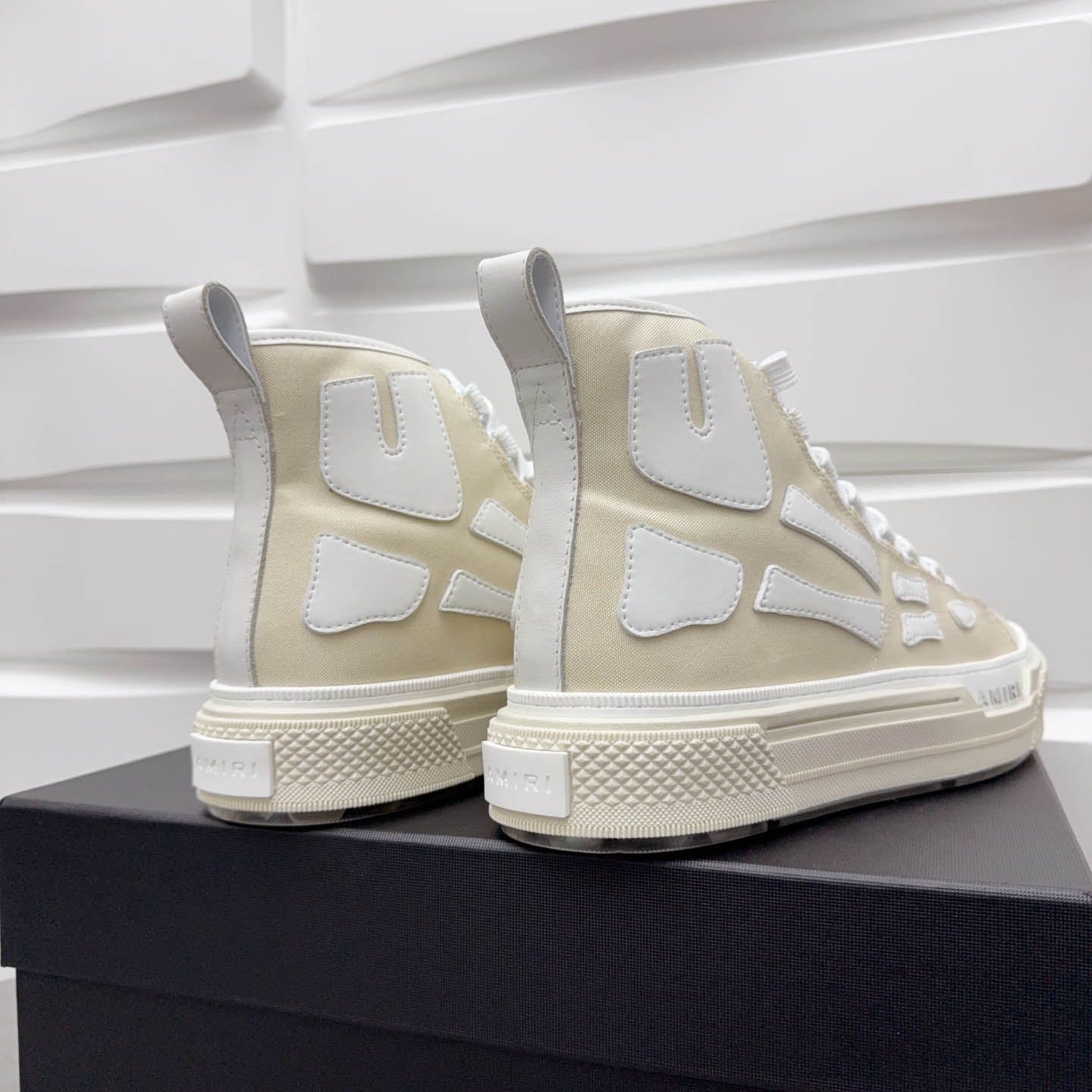 Amiri Beige & White Skel Court Hi Sneakers - DesignerGu