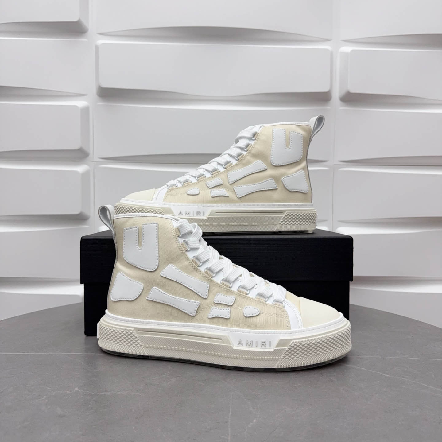 Amiri Beige & White Skel Court Hi Sneakers - DesignerGu