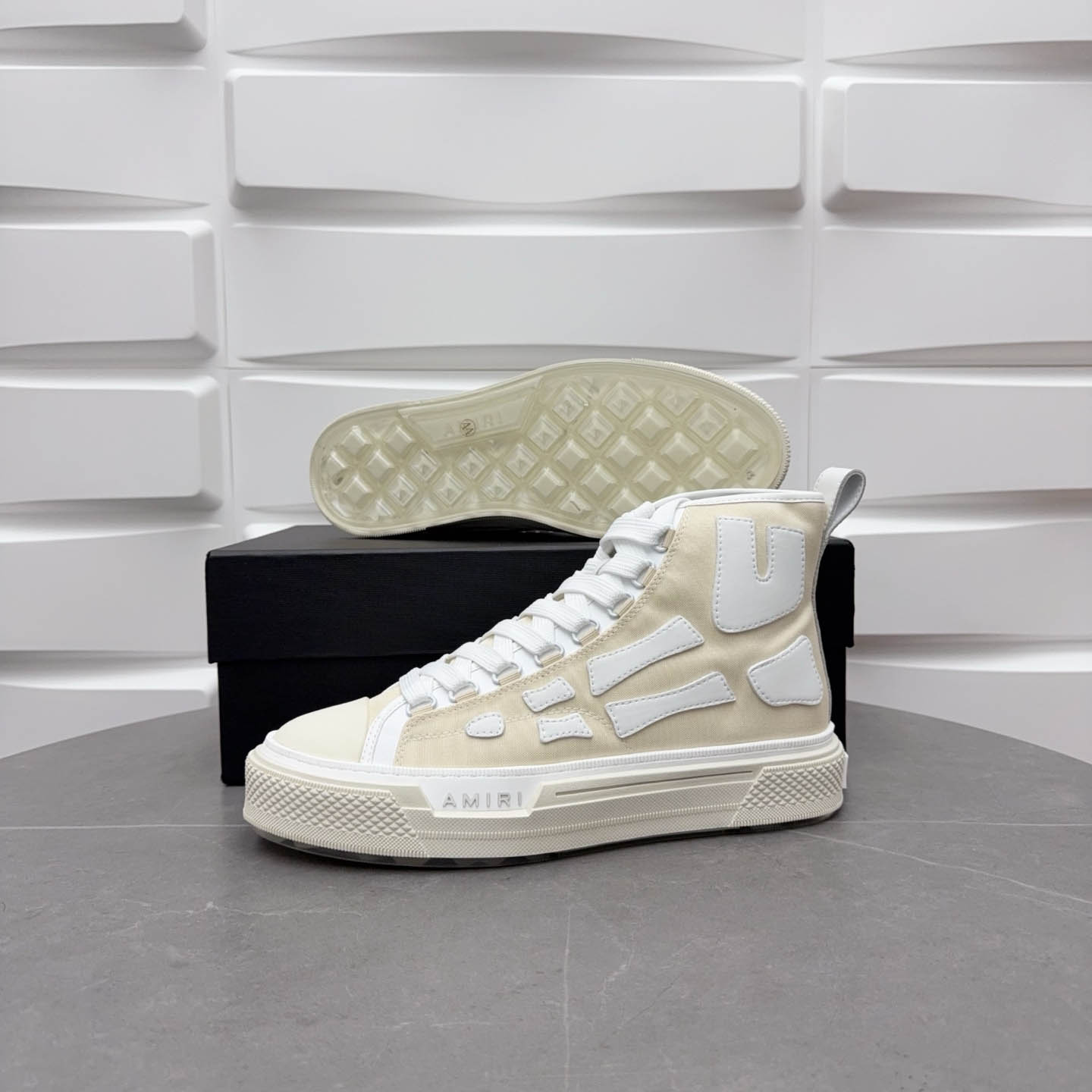 Amiri Beige & White Skel Court Hi Sneakers - DesignerGu