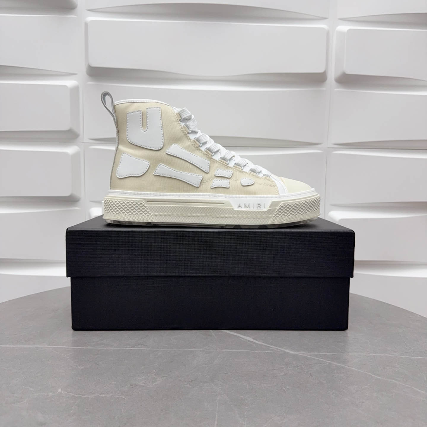 Amiri Beige & White Skel Court Hi Sneakers - DesignerGu