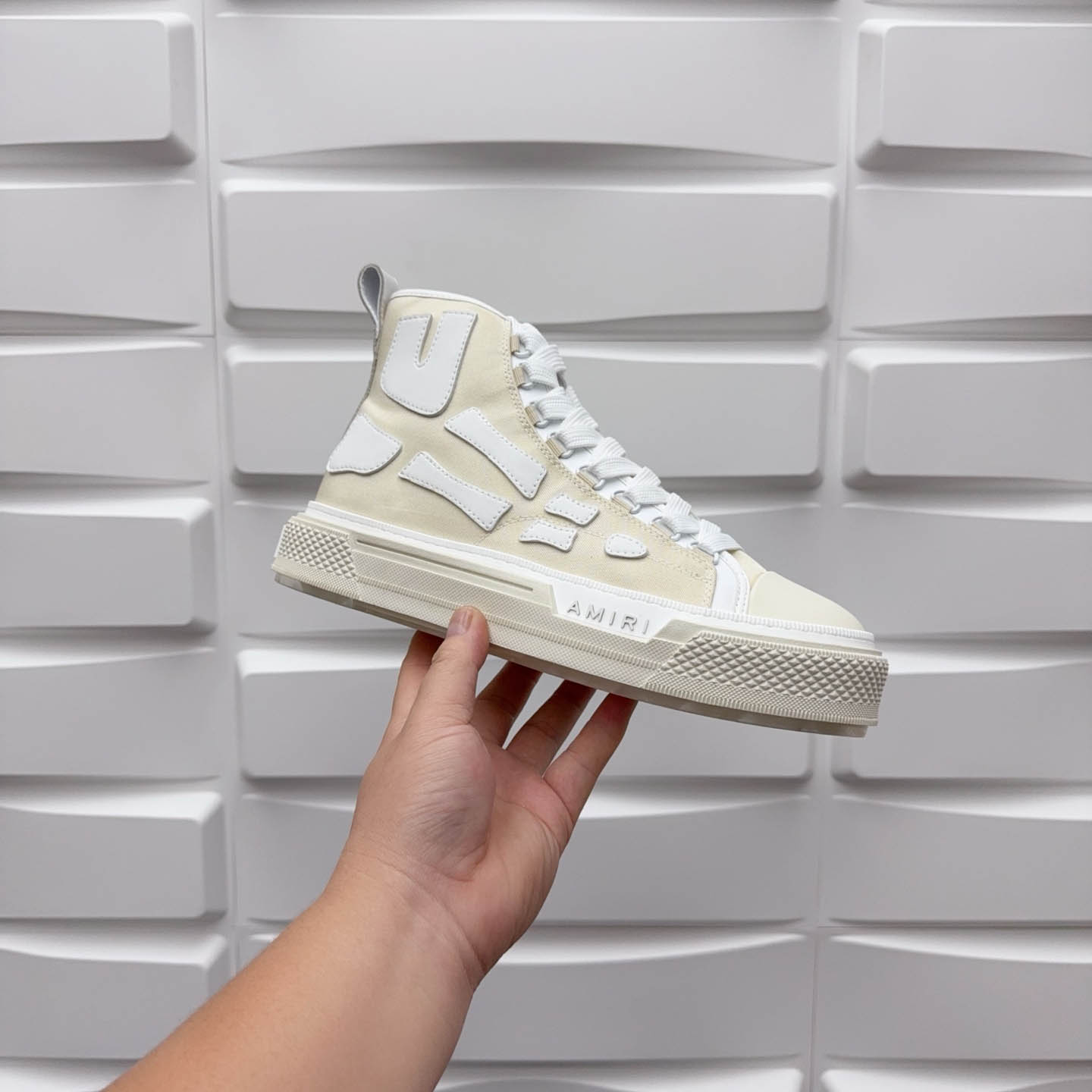 Amiri Beige & White Skel Court Hi Sneakers - DesignerGu