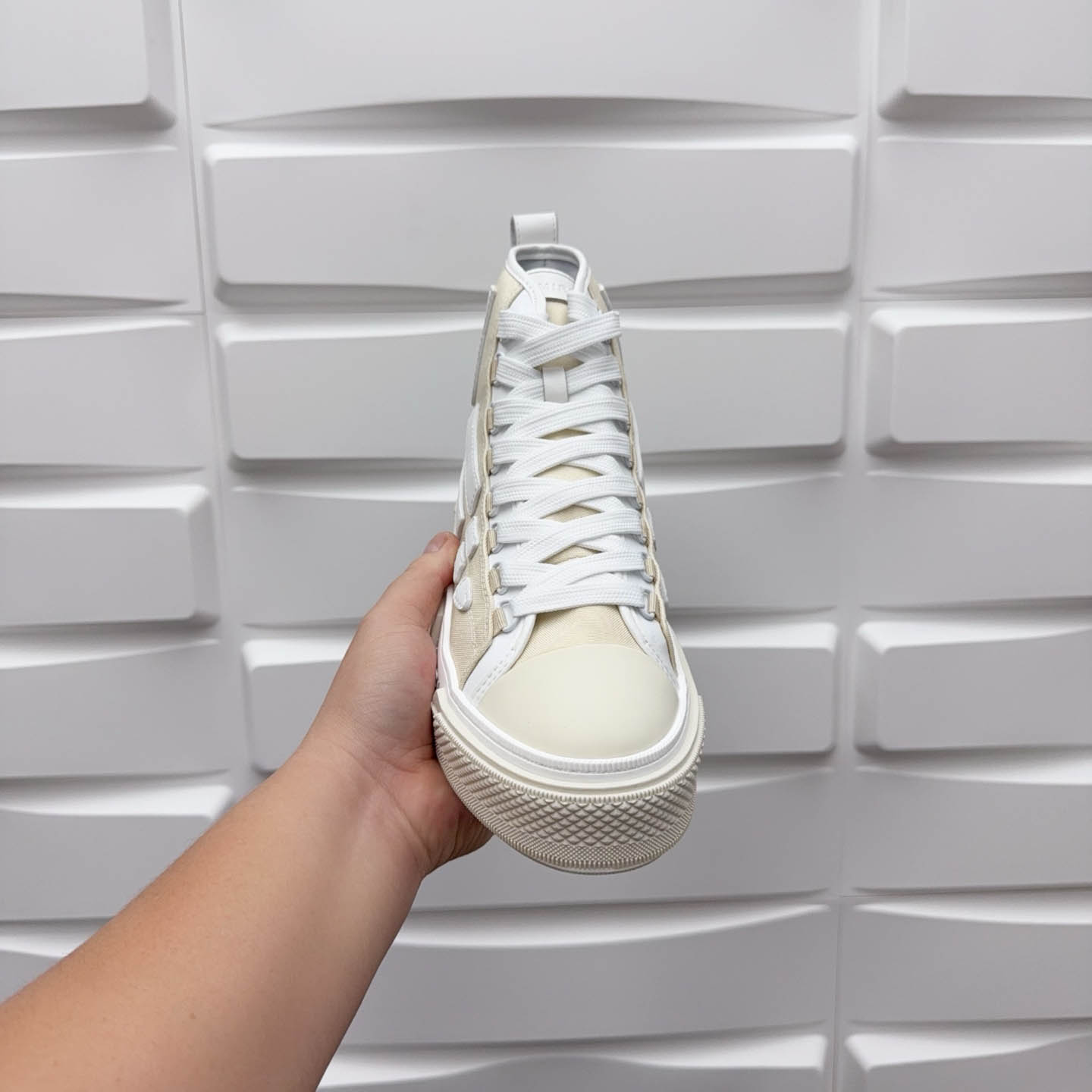 Amiri Beige & White Skel Court Hi Sneakers - DesignerGu