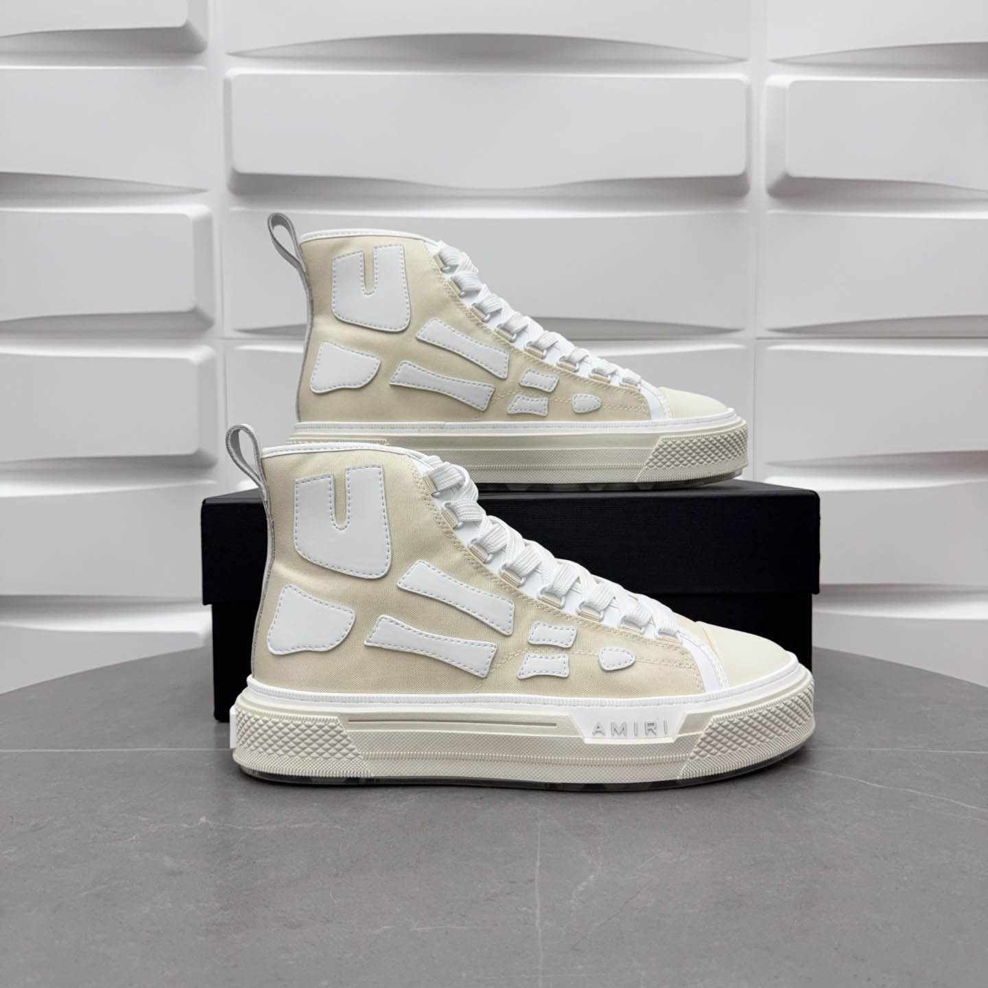 Amiri Beige & White Skel Court Hi Sneakers - DesignerGu