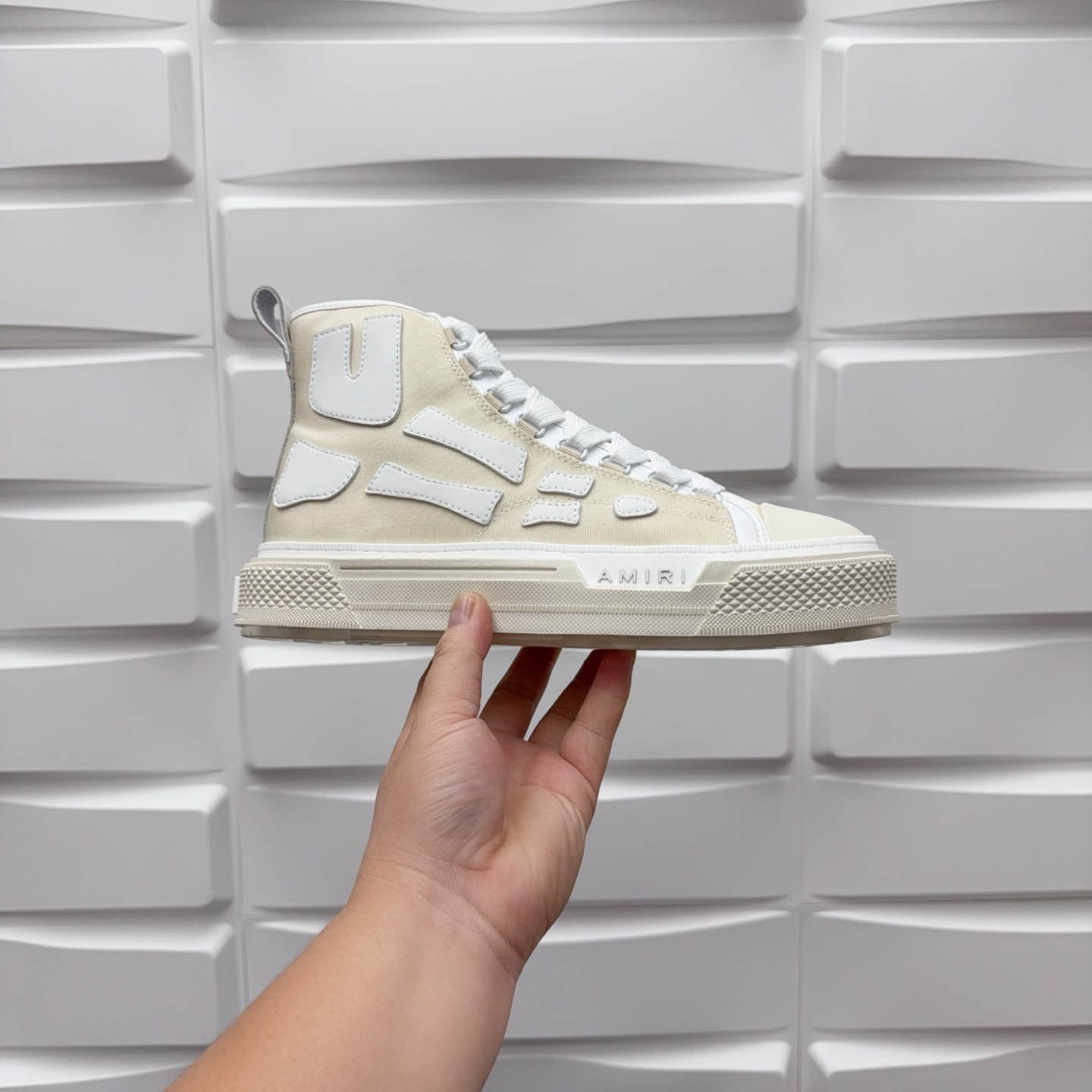 Amiri Beige & White Skel Court Hi Sneakers - DesignerGu
