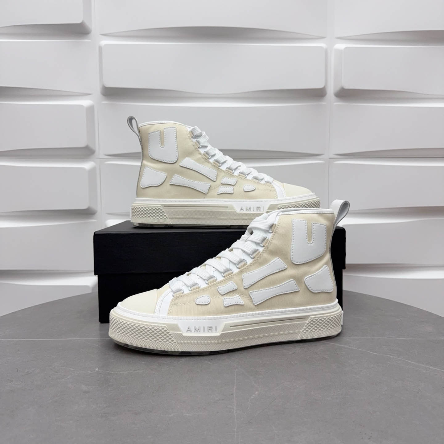 Amiri Beige & White Skel Court Hi Sneakers - DesignerGu