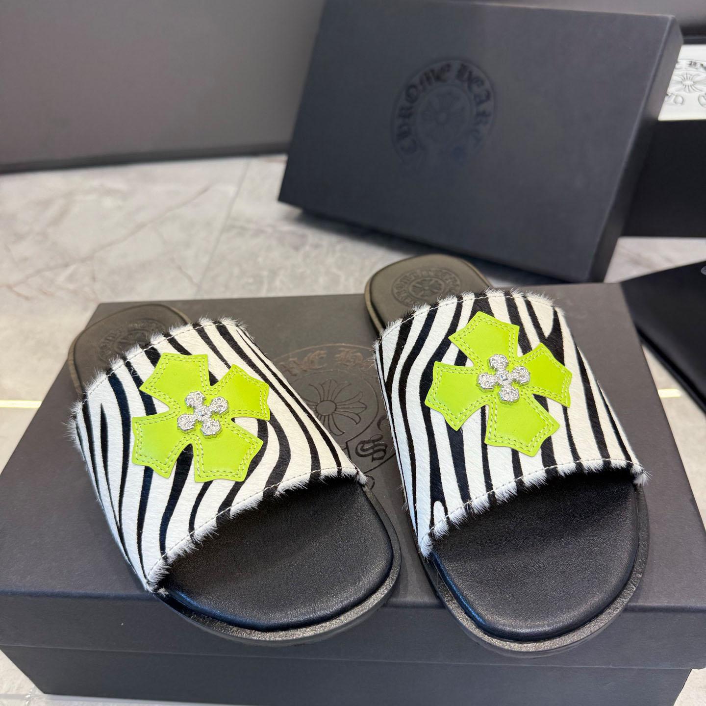 Chrome Hearts Cowhide Leather Slide Silver Accent  - DesignerGu