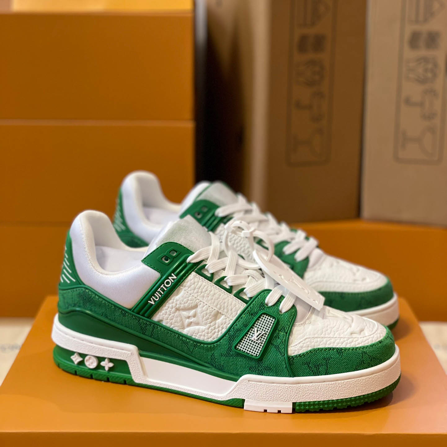 Louis Vuitton Trainer 'Green Monogram Denim' - DesignerGu