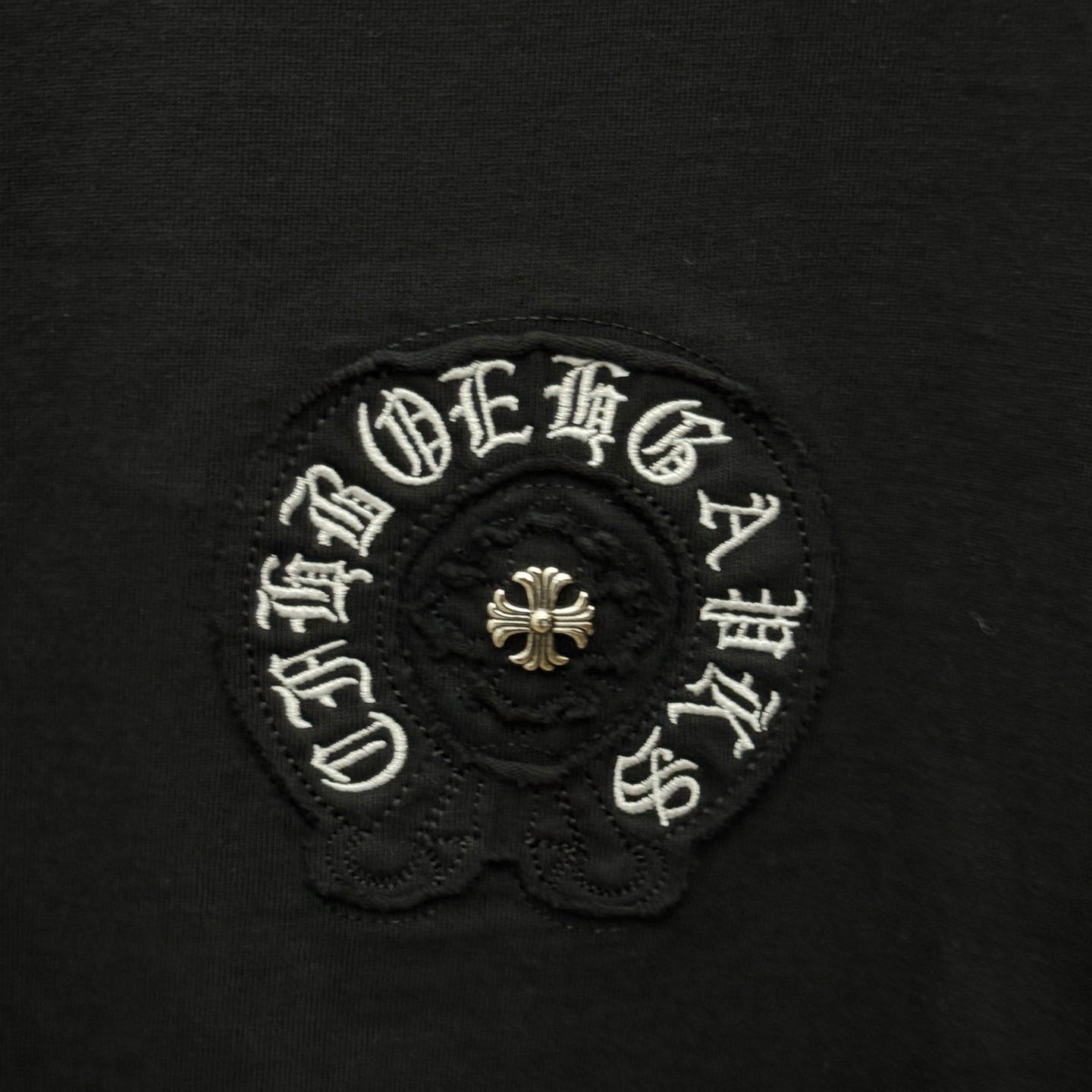 Chrome Hearts Black Sanskrit Horseshoe Embroidered  T-Shirt - DesignerGu