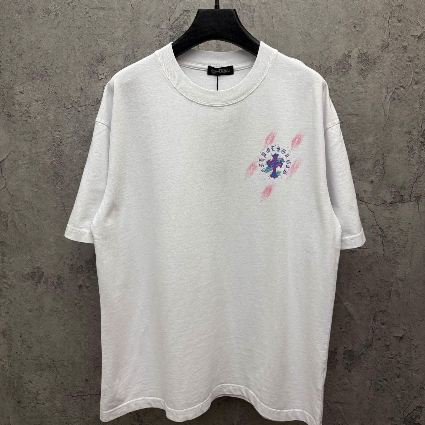 Chrome Hearts Watercolor Graffiti Cross Print Crew Neck T-Shirt - DesignerGu