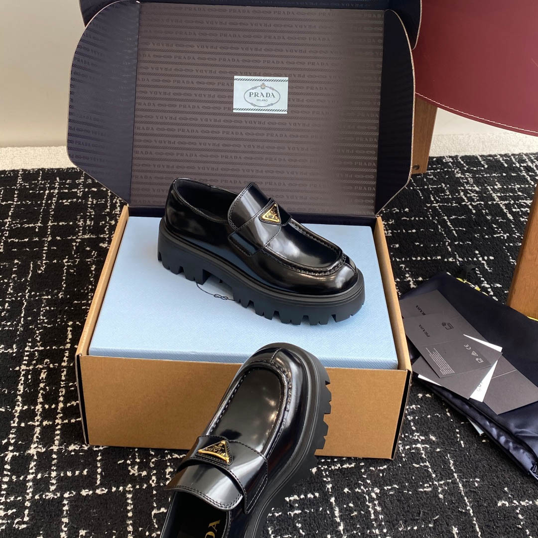 Prada Brushed Leather Loafers - DesignerGu