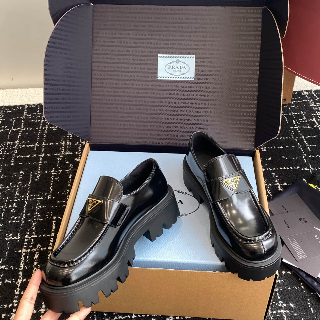 Prada Brushed Leather Loafers - DesignerGu