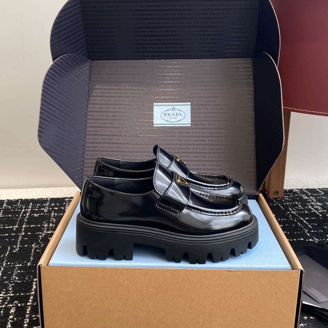 Prada Brushed Leather Loafers - DesignerGu
