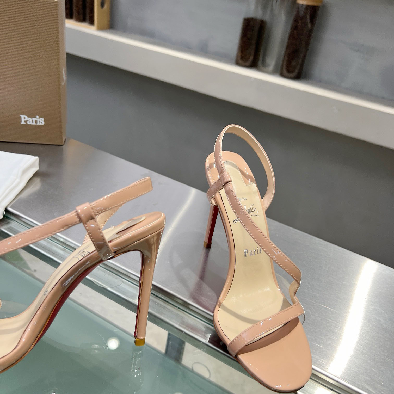 Christian Louboutin Rosa Z  100 mm Sandals  Patent Calf Leather - Blush - DesignerGu