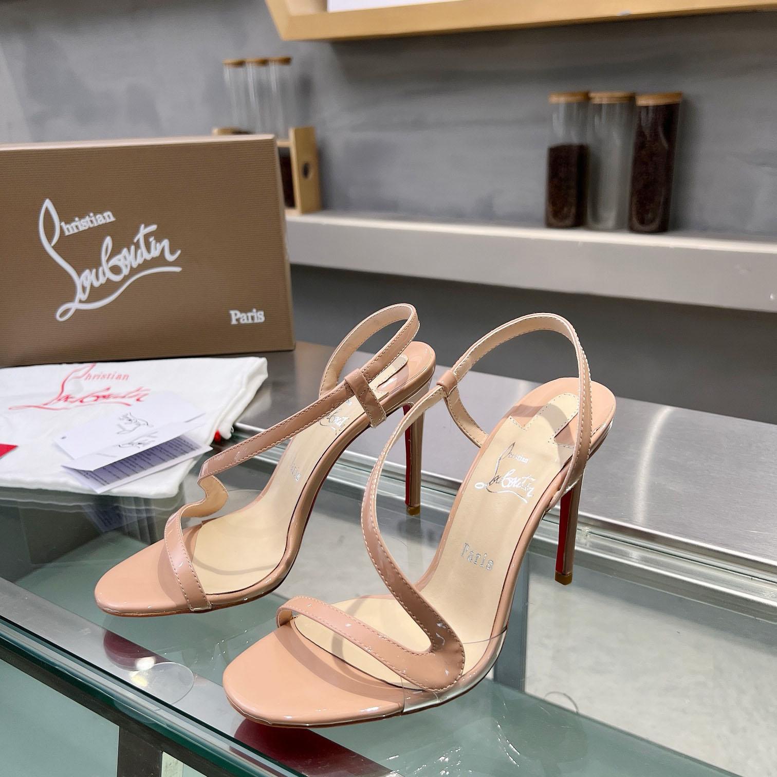Christian Louboutin Rosa Z  100 mm Sandals  Patent Calf Leather - Blush - DesignerGu
