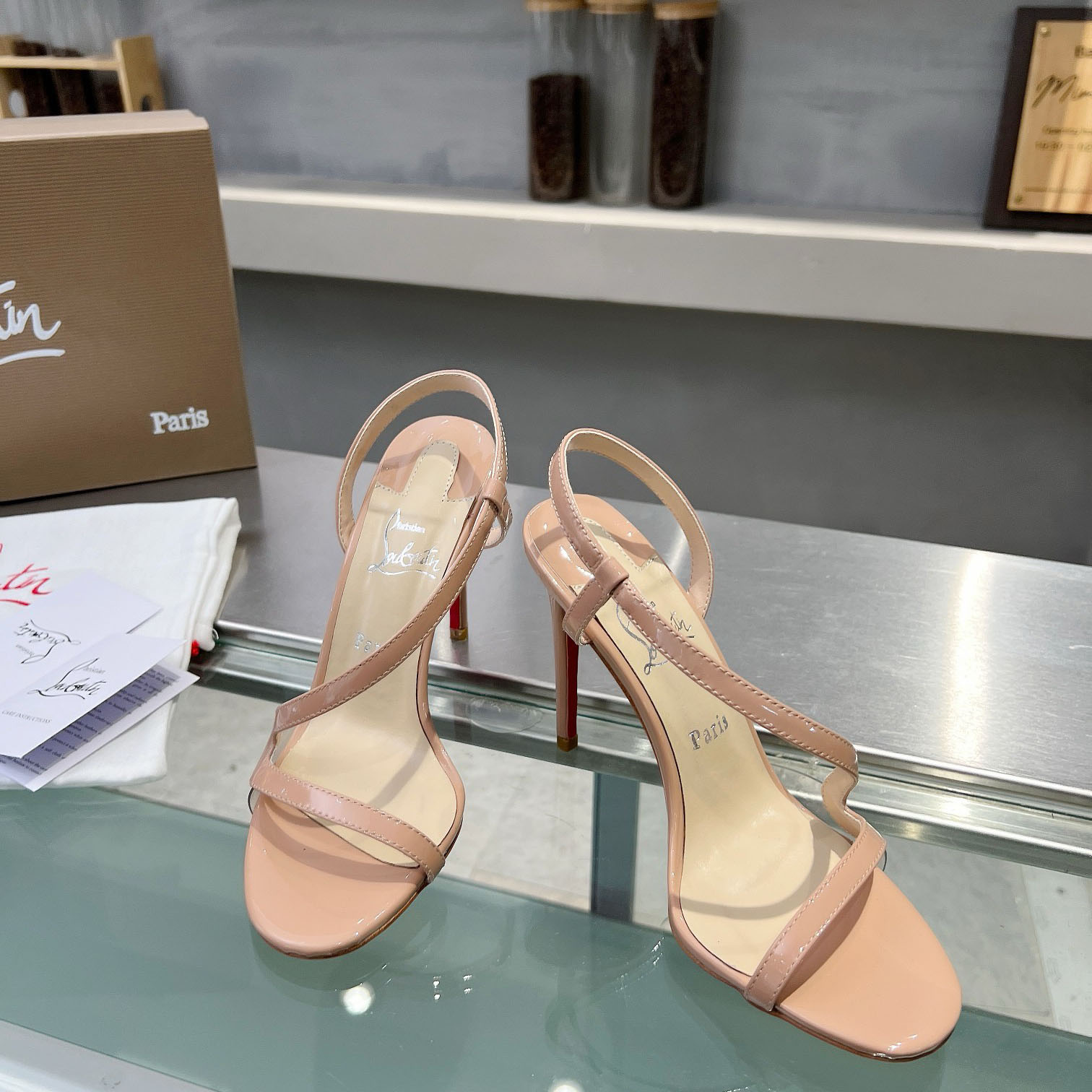 Christian Louboutin Rosa Z  100 mm Sandals  Patent Calf Leather - Blush - DesignerGu