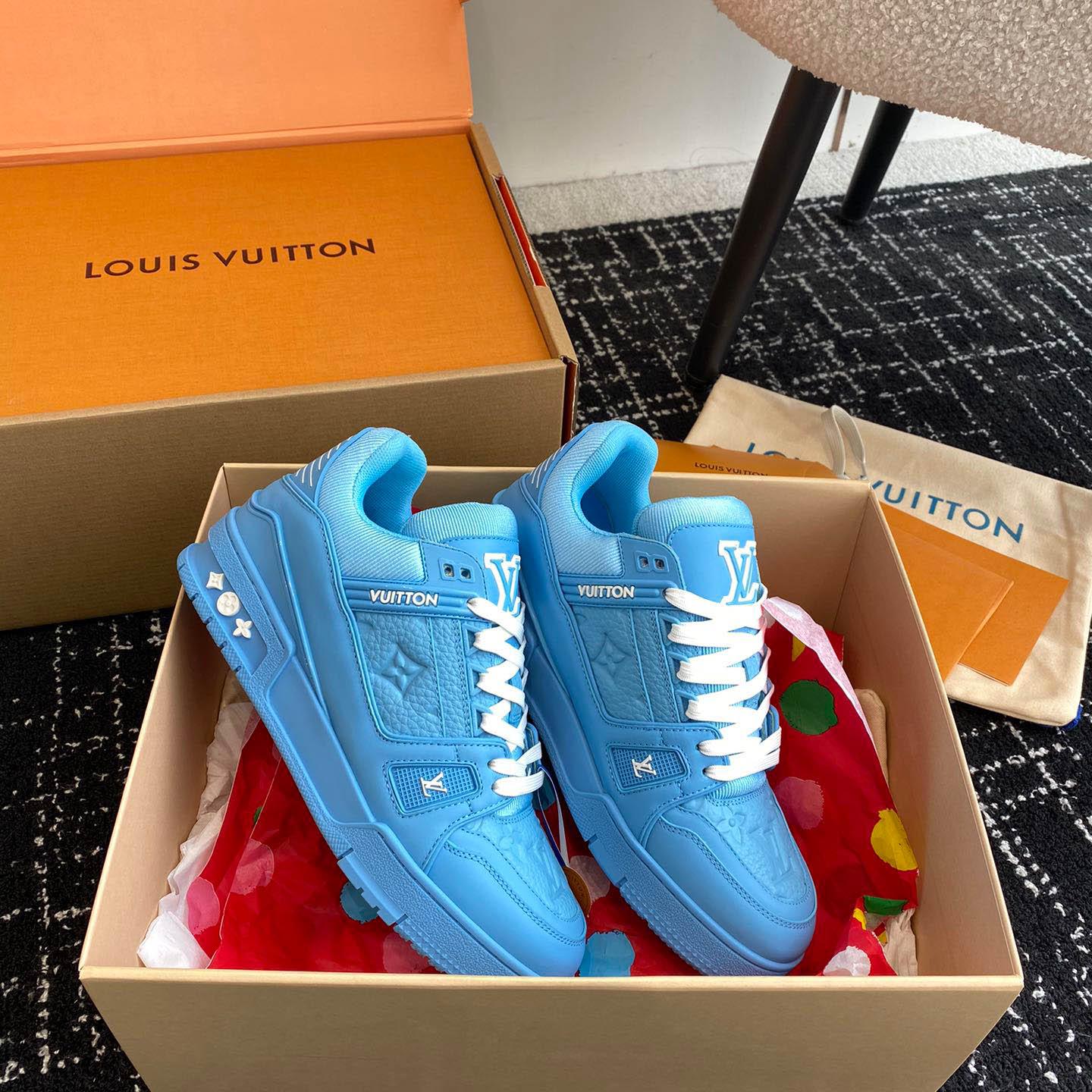 Louis Vuitton Trainer 'Embossed Monogram - Blue' - DesignerGu