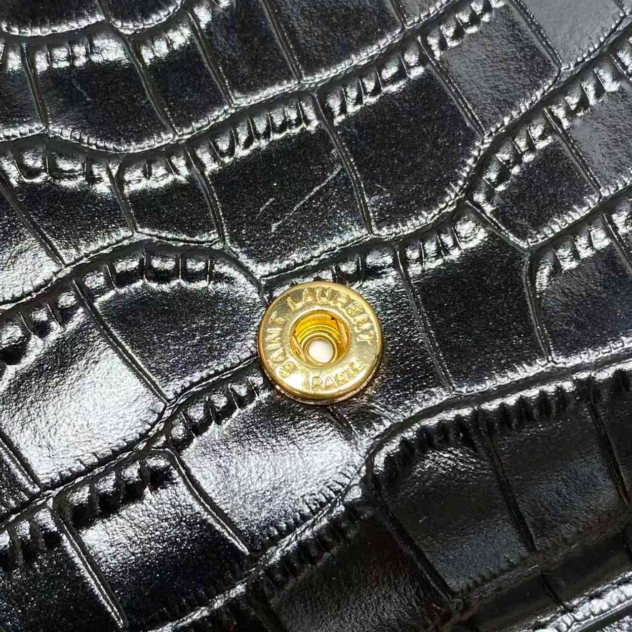 Saint Laurent CASSANDRE Phone Holder In SHINY Crocodile-Embossed Leather - DesignerGu